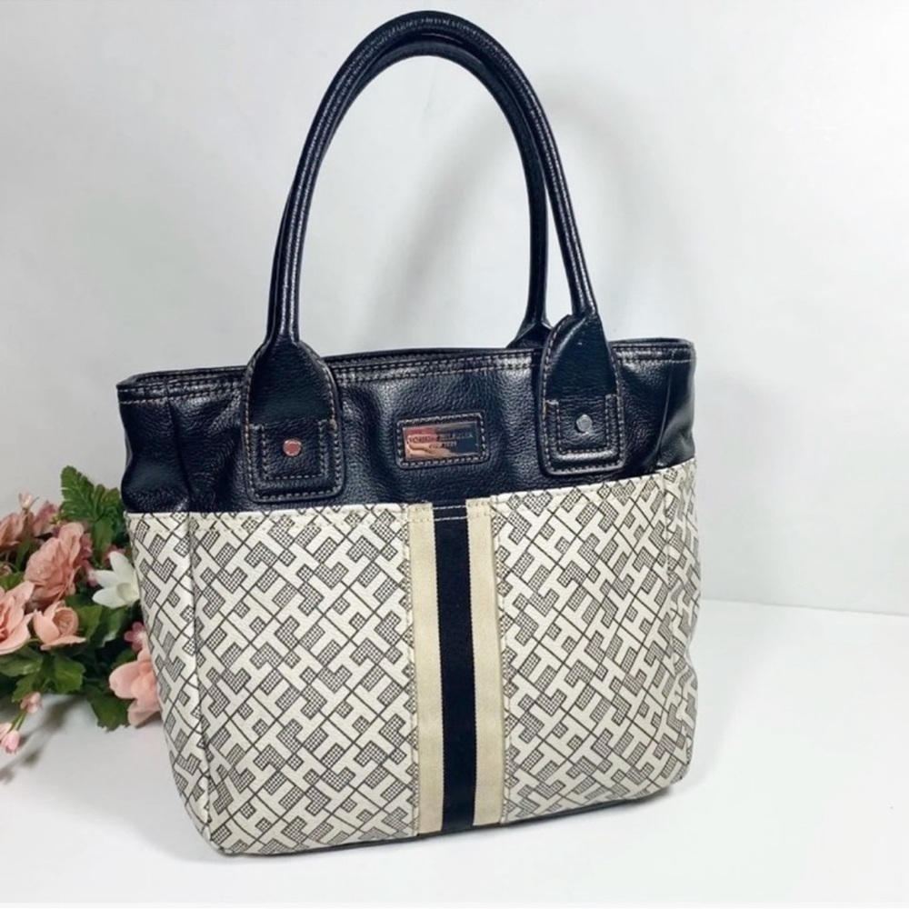 Tommy Hilfiger Black/Cream Leather Monogram Bag